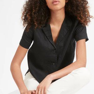 Everlane Black Linen Short-Sleeve Notch Shirt - 00